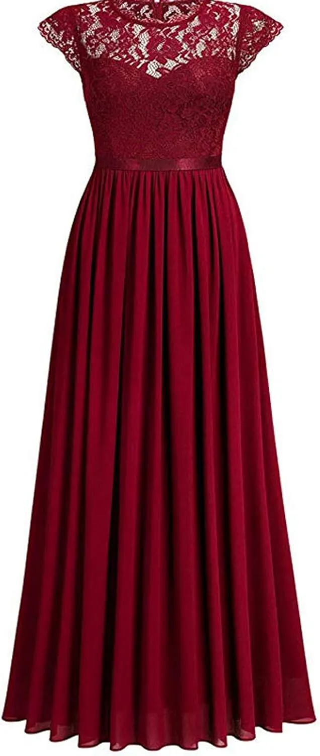 Women's Bridesmaids Evening Gowns Sleeveless Lace Floral Wedding Guest Long Dresses Formal Party Casual Maxi Dresses