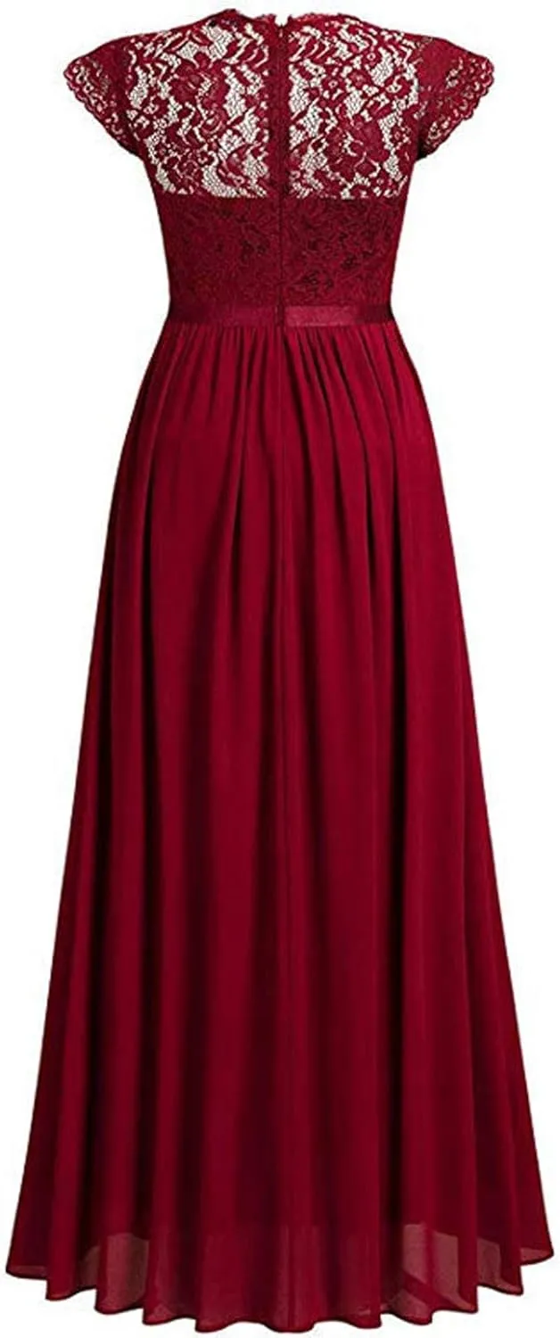 Women's Bridesmaids Evening Gowns Sleeveless Lace Floral Wedding Guest Long Dresses Formal Party Casual Maxi Dresses