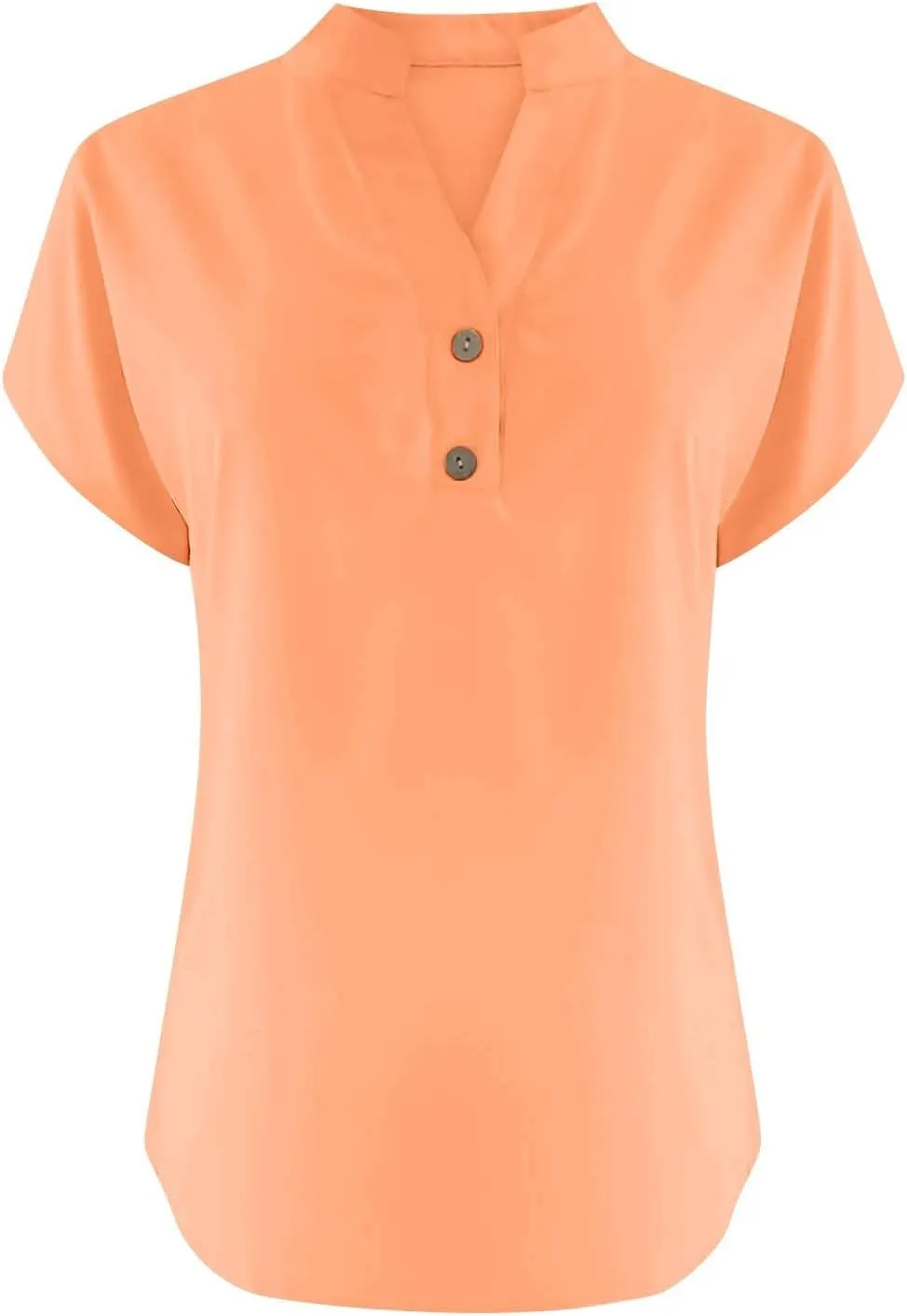 Womens Button Down Shirt Cotton Linen Blouse Stand Up Collarless Tops V-Neck Cotton Short Sleeved Blouse for Women 2025