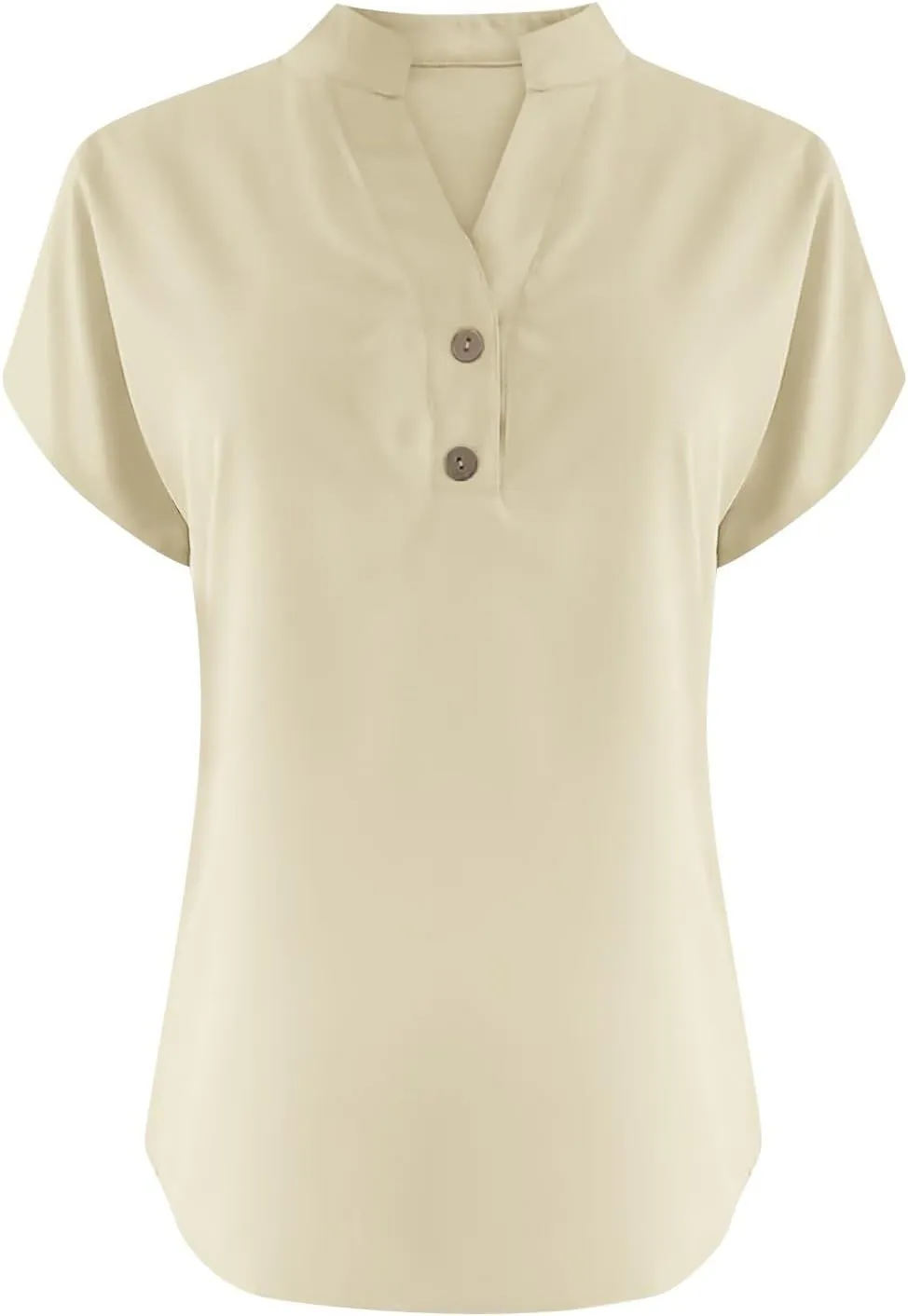 Womens Button Down Shirt Cotton Linen Blouse Stand Up Collarless Tops V-Neck Cotton Short Sleeved Blouse for Women 2025