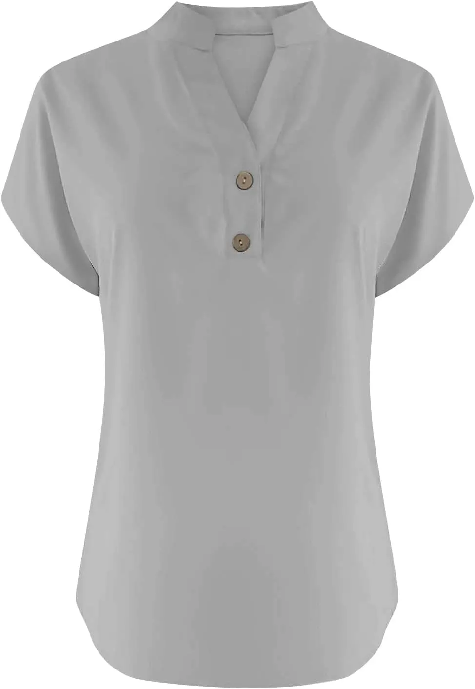 Womens Button Down Shirt Cotton Linen Blouse Stand Up Collarless Tops V-Neck Cotton Short Sleeved Blouse for Women 2025