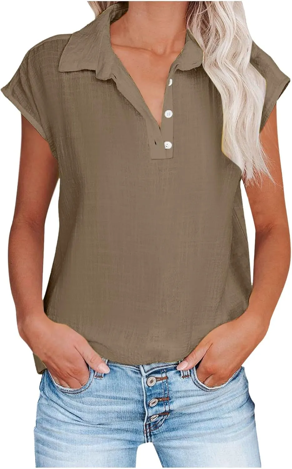 Women's Cap Sleeve Golf Polo Shirt Collared V Neck Tennis Tank Tops UPF 50  Quick Dry Lightweight Casual Athletic Top