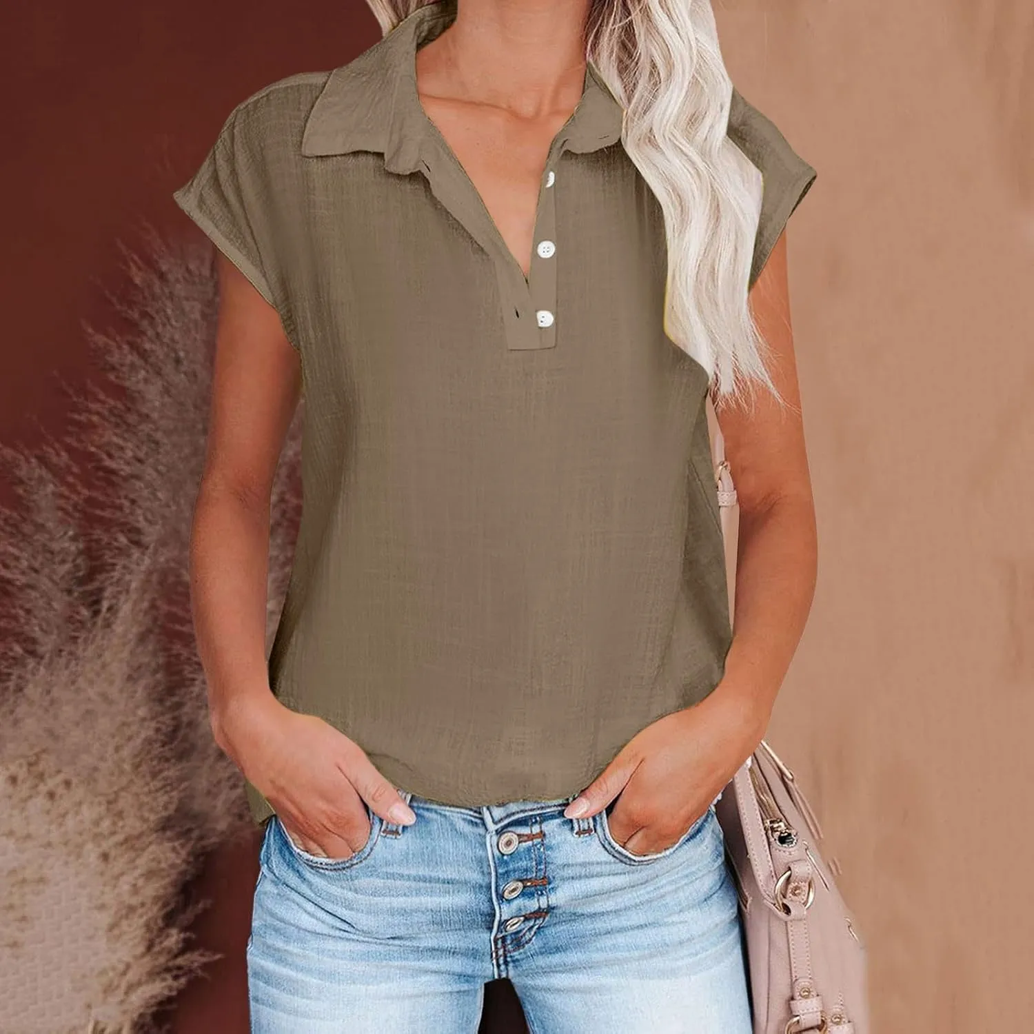 Women's Cap Sleeve Golf Polo Shirt Collared V Neck Tennis Tank Tops UPF 50  Quick Dry Lightweight Casual Athletic Top