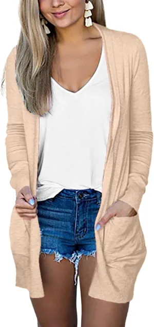 Womens Cardigans Lightweight Long Sleeve Jackets Casual Knit Open Front Cardigan Sweater Jacket with Pockets