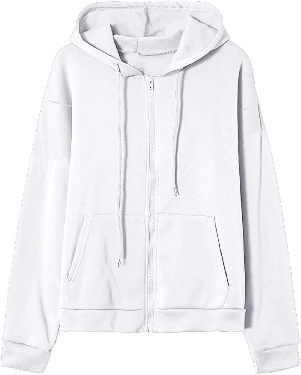 Women's Casual Fall Winter Coats Solid Zip Up Hoodie Fashion Zipper Hooded Blouse Long Sleeve Sweatshirt with Pockets