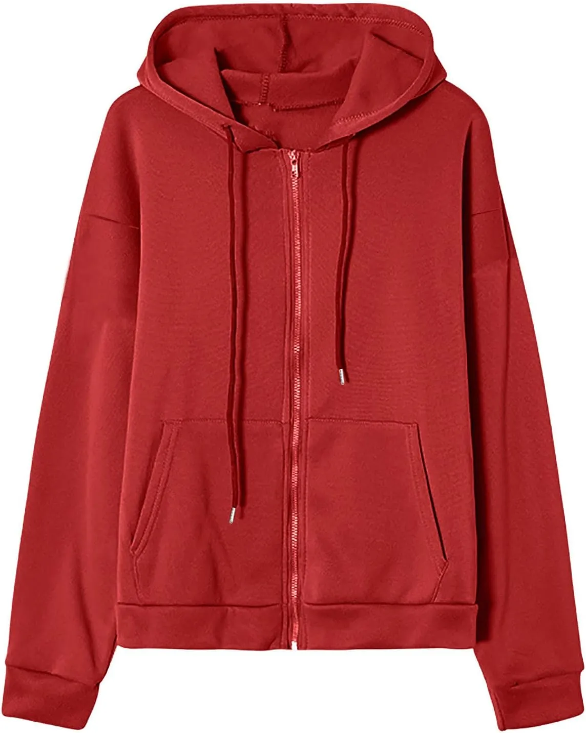 Women's Casual Fall Winter Coats Solid Zip Up Hoodie Fashion Zipper Hooded Blouse Long Sleeve Sweatshirt with Pockets
