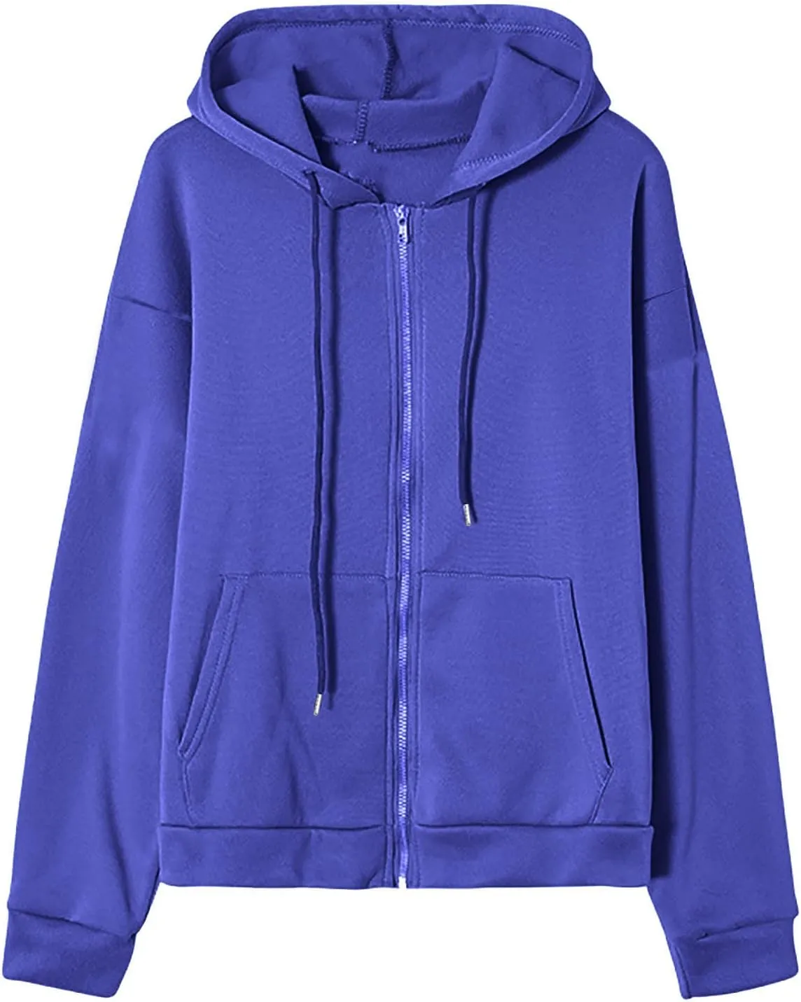 Women's Casual Fall Winter Coats Solid Zip Up Hoodie Fashion Zipper Hooded Blouse Long Sleeve Sweatshirt with Pockets