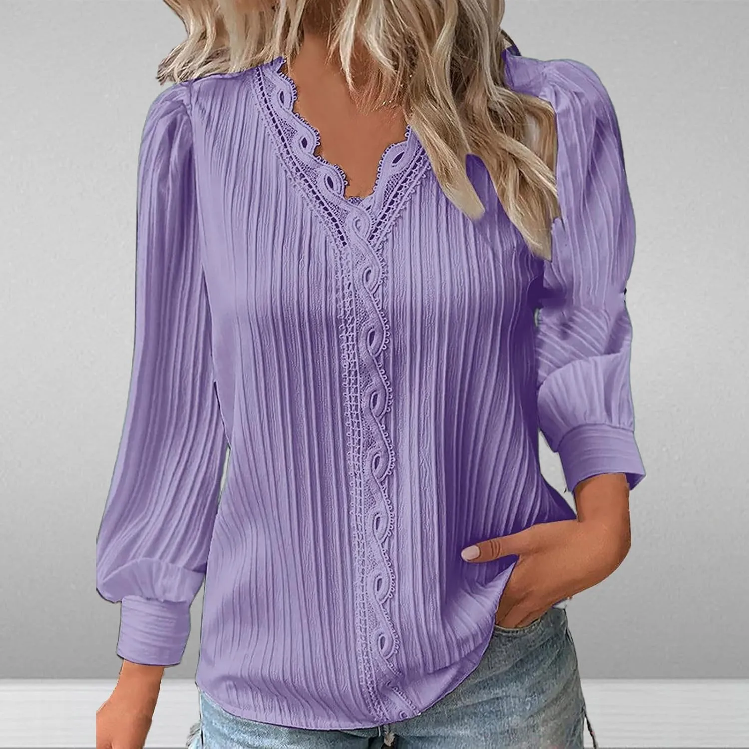 Womens Casual V Neck Tops Spring 2025 Long Sleeve Shirts Basic T Shirts Lightweight Loose T-Shirts Solid Tee Clothes