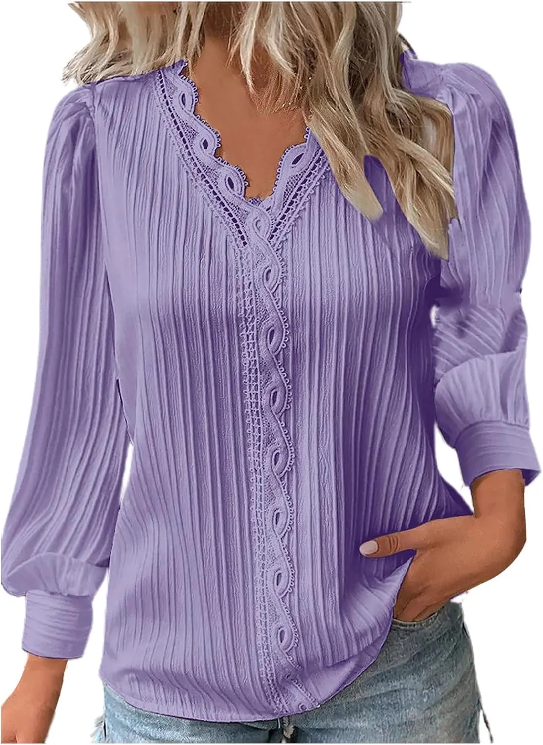 Womens Casual V Neck Tops Spring 2025 Long Sleeve Shirts Basic T Shirts Lightweight Loose T-Shirts Solid Tee Clothes