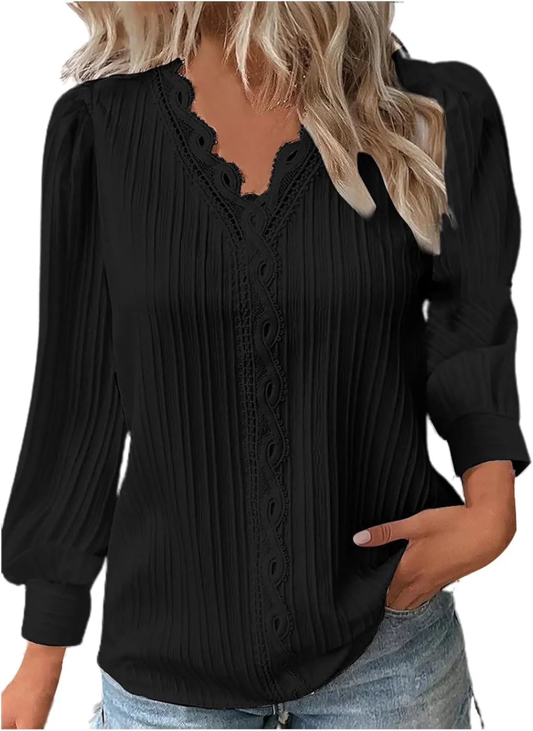 Womens Casual V Neck Tops Spring 2025 Long Sleeve Shirts Basic T Shirts Lightweight Loose T-Shirts Solid Tee Clothes