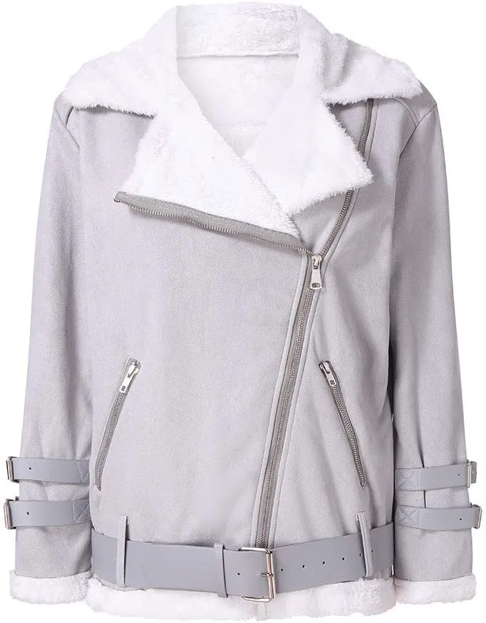 Womens Classic Zipper Fleece Coat Long Sleeve Lapel Outwear Comfort Warm Soft Overcoat with Pocket Home Outdoor Clothes