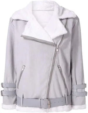 Womens Classic Zipper Fleece Coat Long Sleeve Lapel Outwear Comfort Warm Soft Overcoat with Pocket Home Outdoor Clothes
