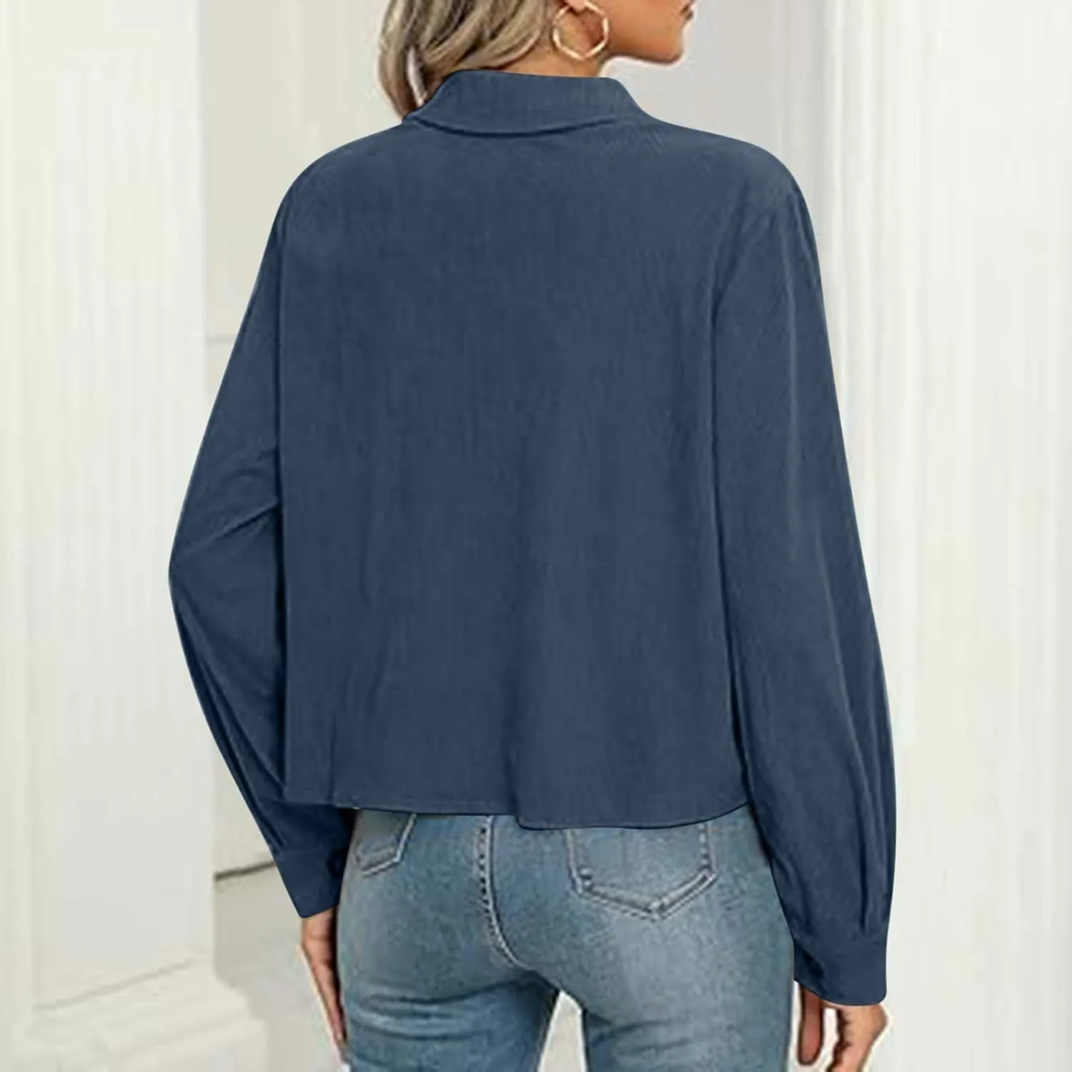 Womens Corduroy Cropped Shackets Button Down Crop Jackets Tops Long Sleeve Shirts Trendy 2025 Fall Winter
