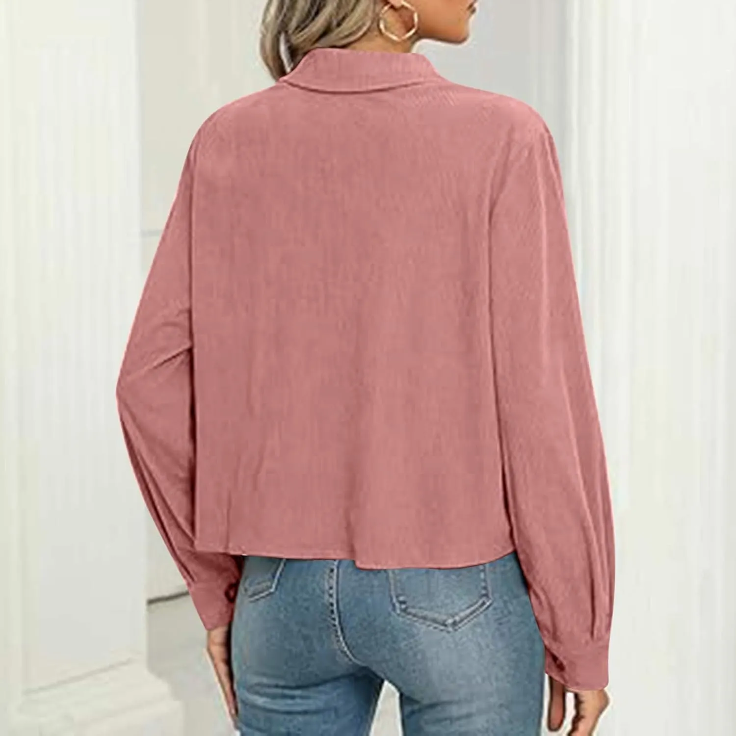 Womens Corduroy Cropped Shackets Button Down Crop Jackets Tops Long Sleeve Shirts Trendy 2025 Fall Winter
