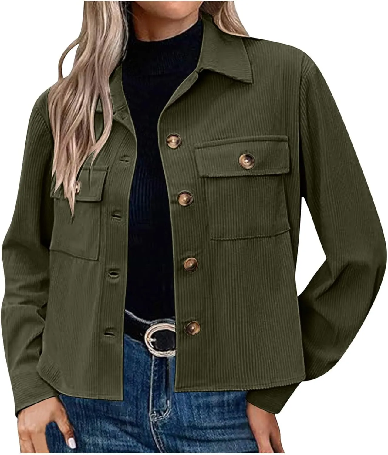 Womens Corduroy Cropped Shackets Button Down Crop Jackets Tops Long Sleeve Shirts Trendy 2025 Fall Winter