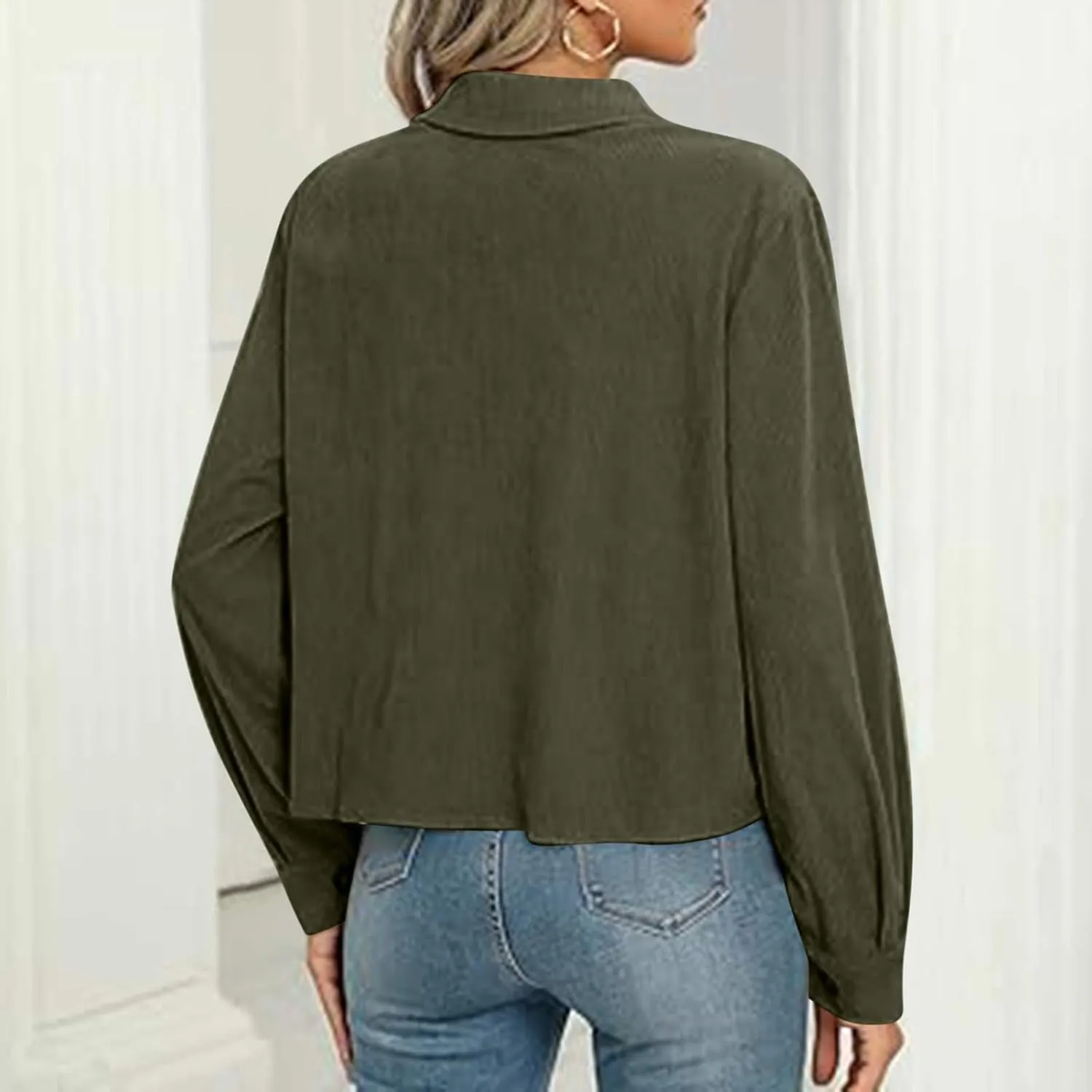 Womens Corduroy Cropped Shackets Button Down Crop Jackets Tops Long Sleeve Shirts Trendy 2025 Fall Winter