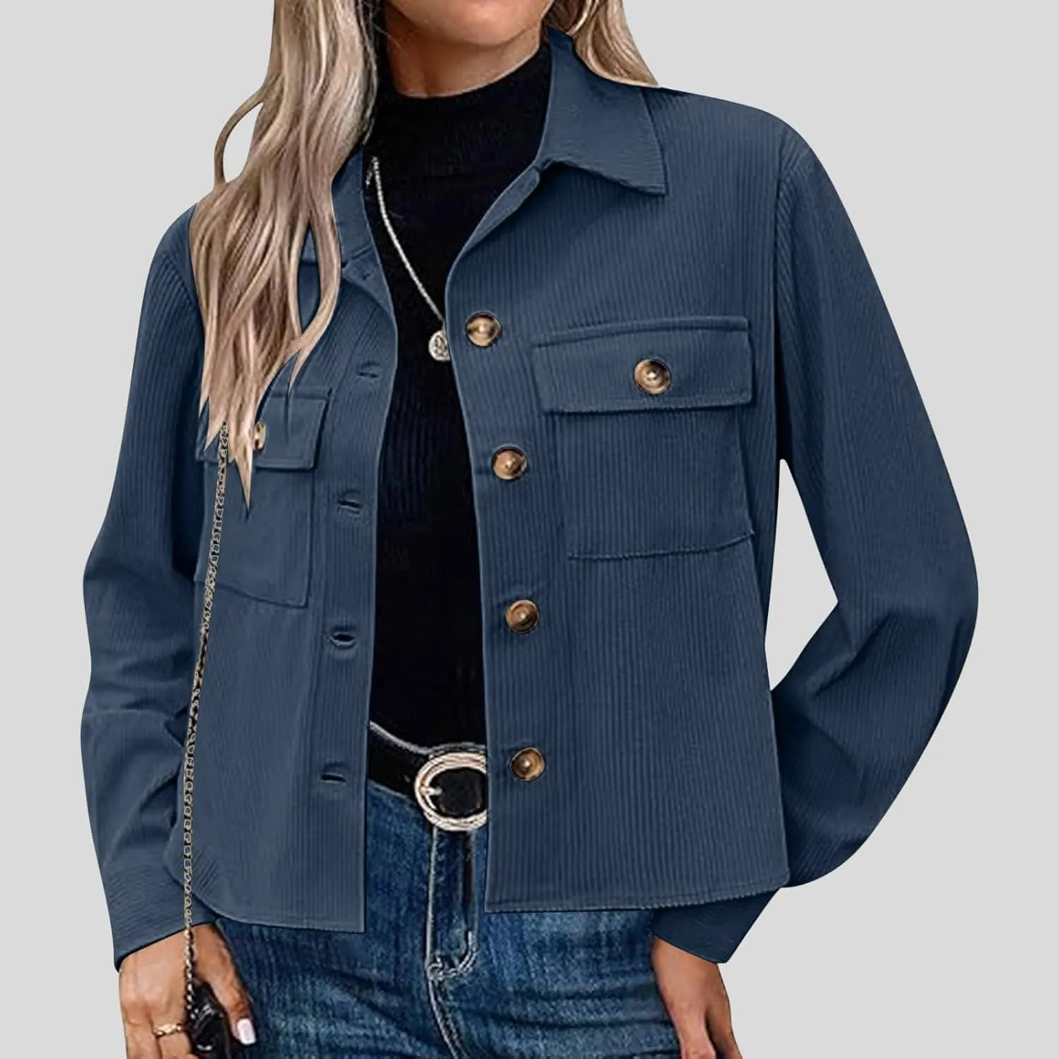 Womens Corduroy Cropped Shackets Button Down Crop Jackets Tops Long Sleeve Shirts Trendy 2025 Fall Winter