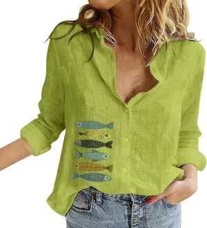 Womens Cotton Linen 3/4 Sleeve Length Y2K Tops Cute Graphic Tee Solid Color Button Down Shirts Oversized Tshirts for Women