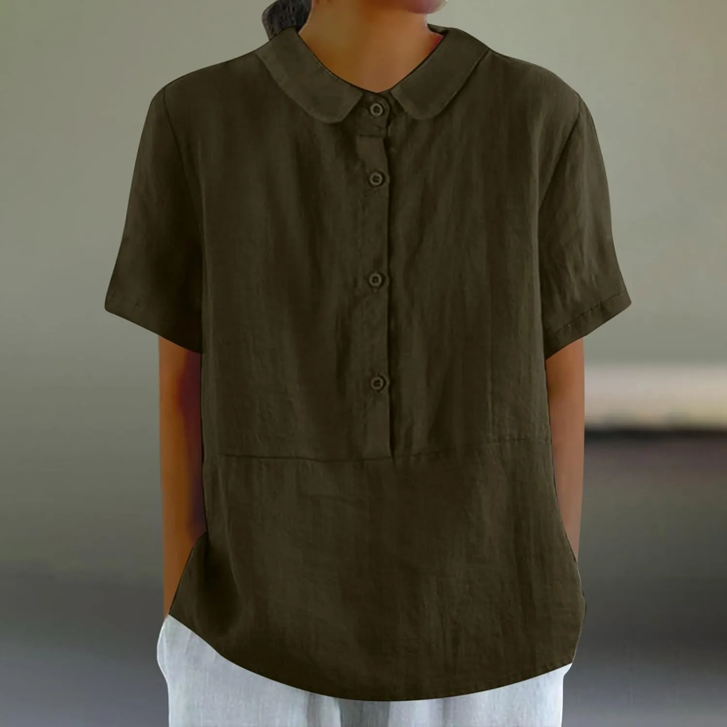 Womens Cotton Linen Short Button Down Linen Shirt Short Sleeve Cotton Blouse Summer Casual Loose Fit Beach Tops