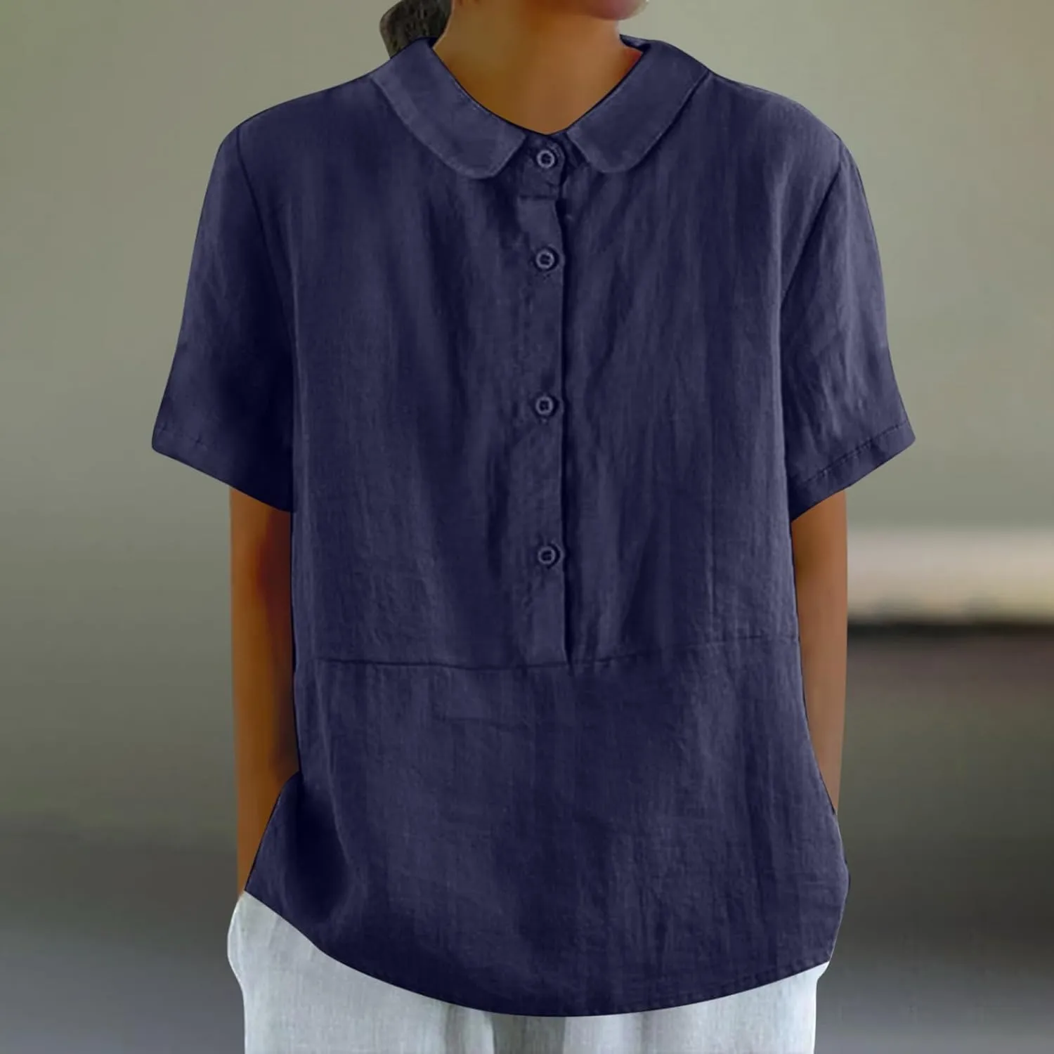 Womens Cotton Linen Short Button Down Linen Shirt Short Sleeve Cotton Blouse Summer Casual Loose Fit Beach Tops