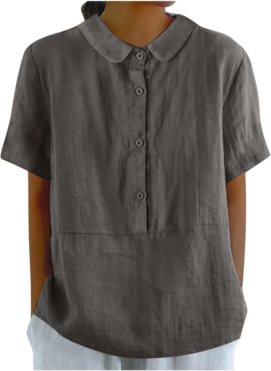 Womens Cotton Linen Short Button Down Linen Shirt Short Sleeve Cotton Blouse Summer Casual Loose Fit Beach Tops