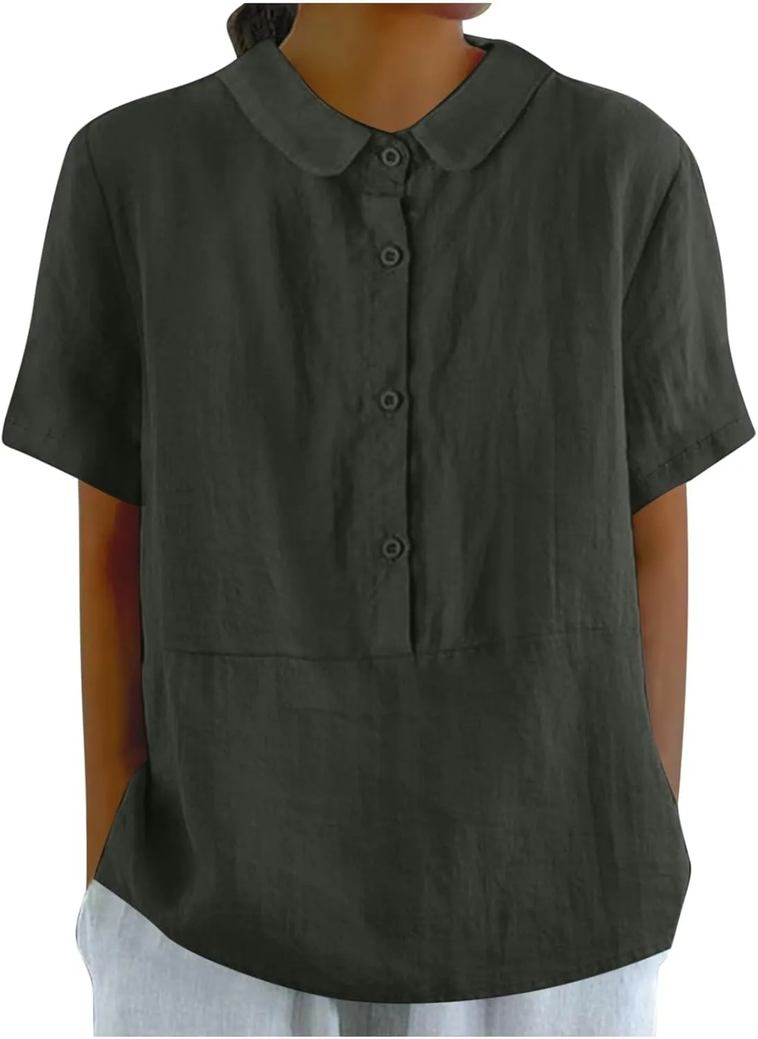 Womens Cotton Linen Short Button Down Linen Shirt Short Sleeve Cotton Blouse Summer Casual Loose Fit Beach Tops