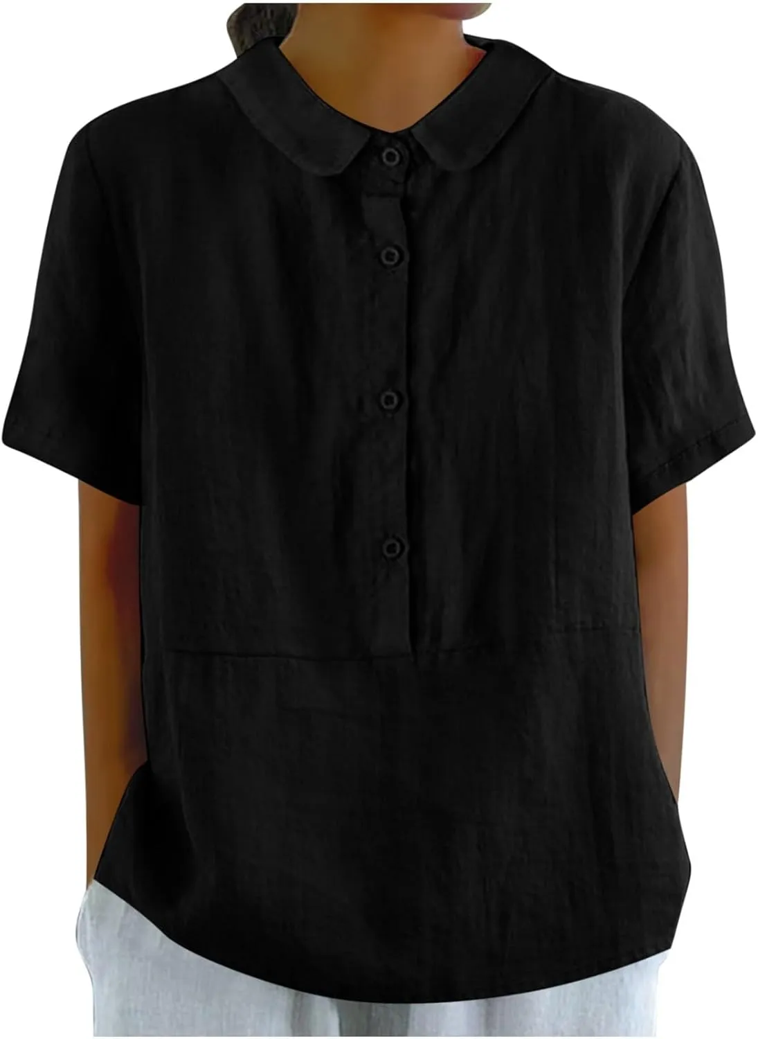 Womens Cotton Linen Short Button Down Linen Shirt Short Sleeve Cotton Blouse Summer Casual Loose Fit Beach Tops