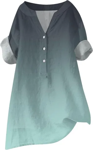Womens Cotton Tops Solid Color Sleeve Collar Casual Women's Shirt Women's Shirt Workout Button Down Plus Size Cotton