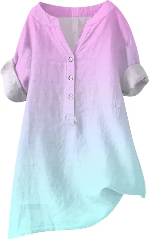 Womens Cotton Tops Solid Color Sleeve Collar Casual Women's Shirt Women's Shirt Workout Button Down Plus Size Cotton