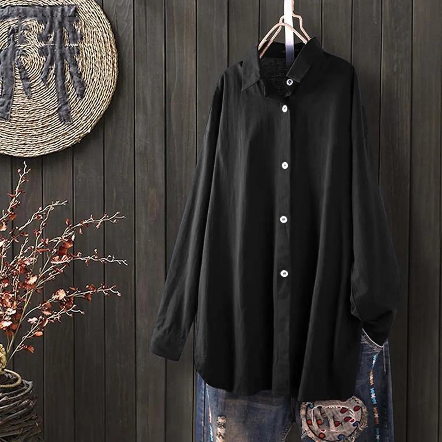 Womens Cotton Tops Solid Color Sleeve Collar Casual Women's Shirt Women's Shirt Workout Button Down Plus Size Cotton