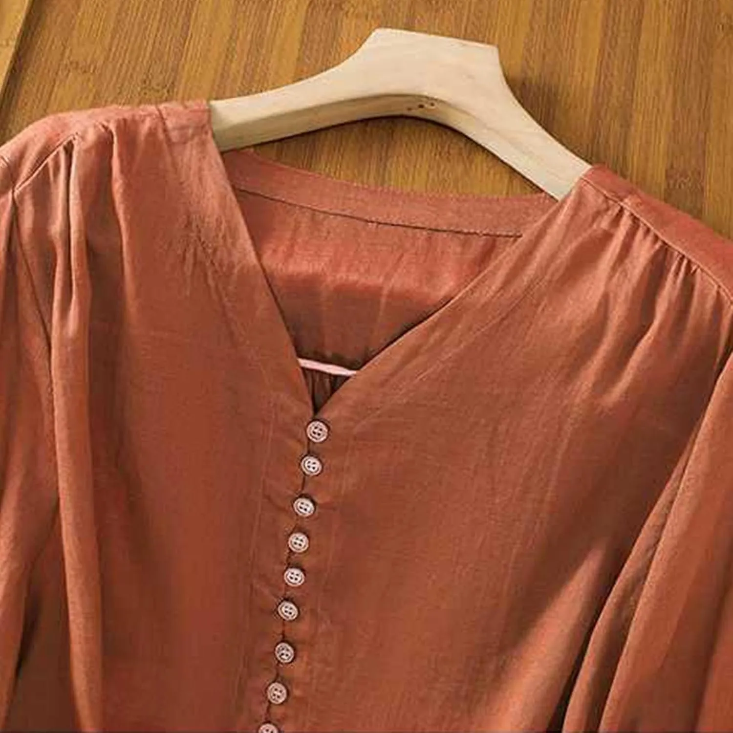 Womens Cute Cotton Linen Shirts Summer Cotton 3/4 Sleeve Tops Button Down V Neck Short Tees Casual Vacation Blouse