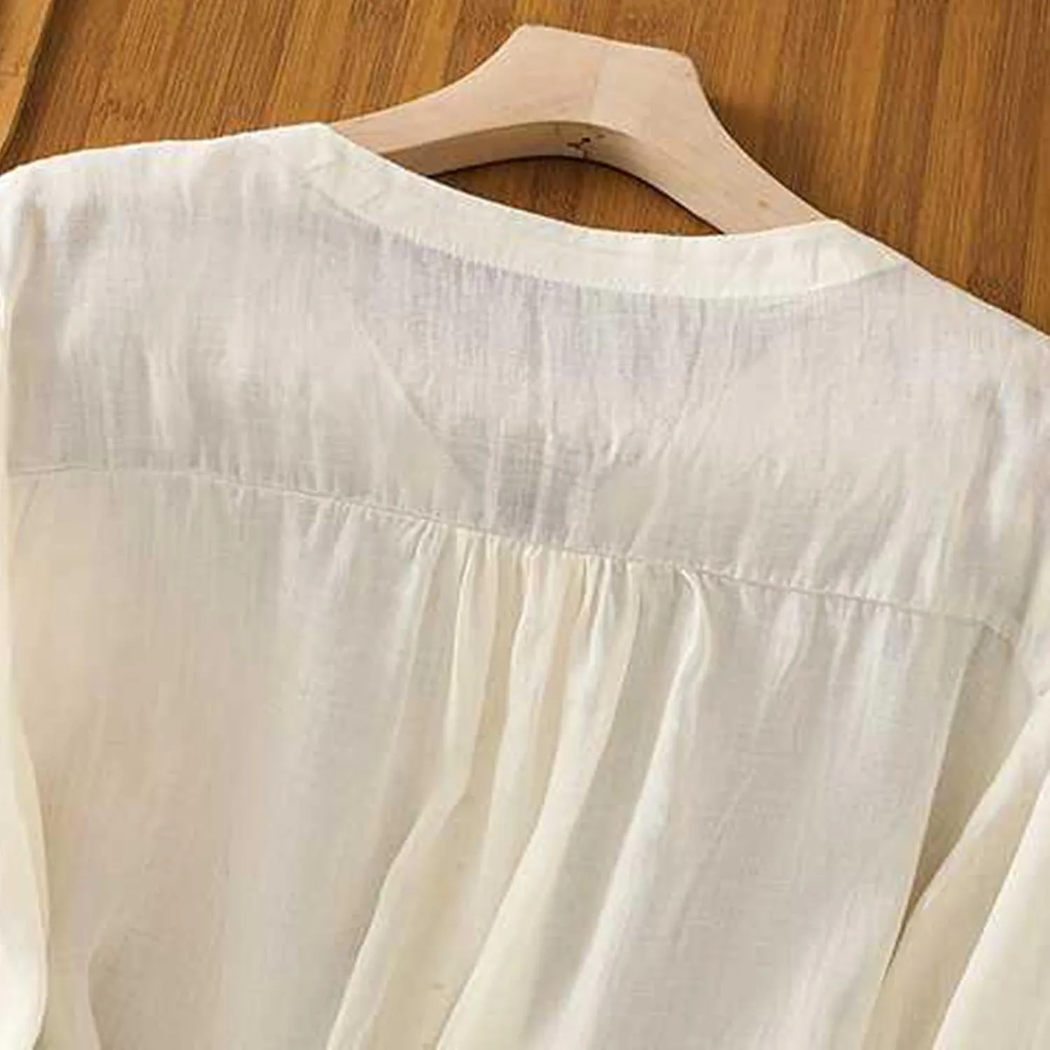 Womens Cute Cotton Linen Shirts Summer Cotton 3/4 Sleeve Tops Button Down V Neck Short Tees Casual Vacation Blouse