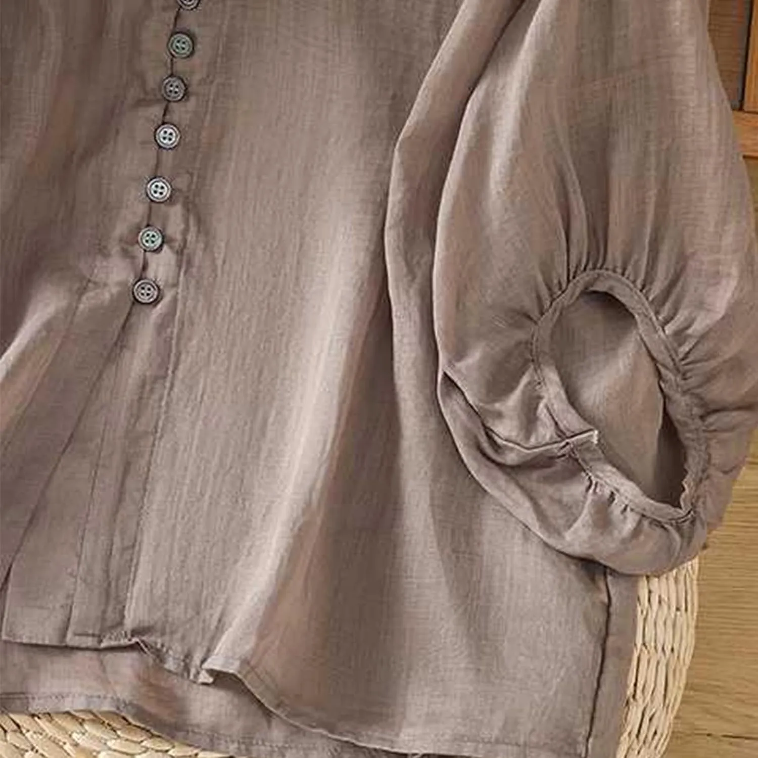 Womens Cute Cotton Linen Shirts Summer Cotton 3/4 Sleeve Tops Button Down V Neck Short Tees Casual Vacation Blouse