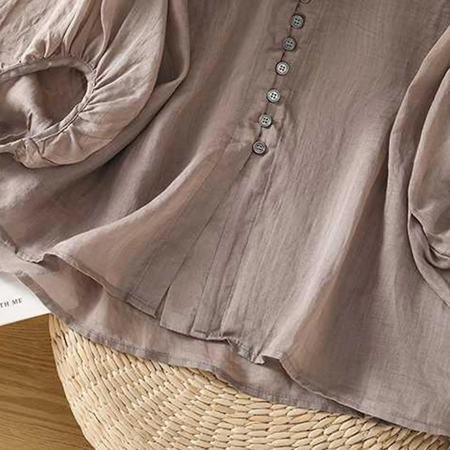 Womens Cute Cotton Linen Shirts Summer Cotton 3/4 Sleeve Tops Button Down V Neck Short Tees Casual Vacation Blouse