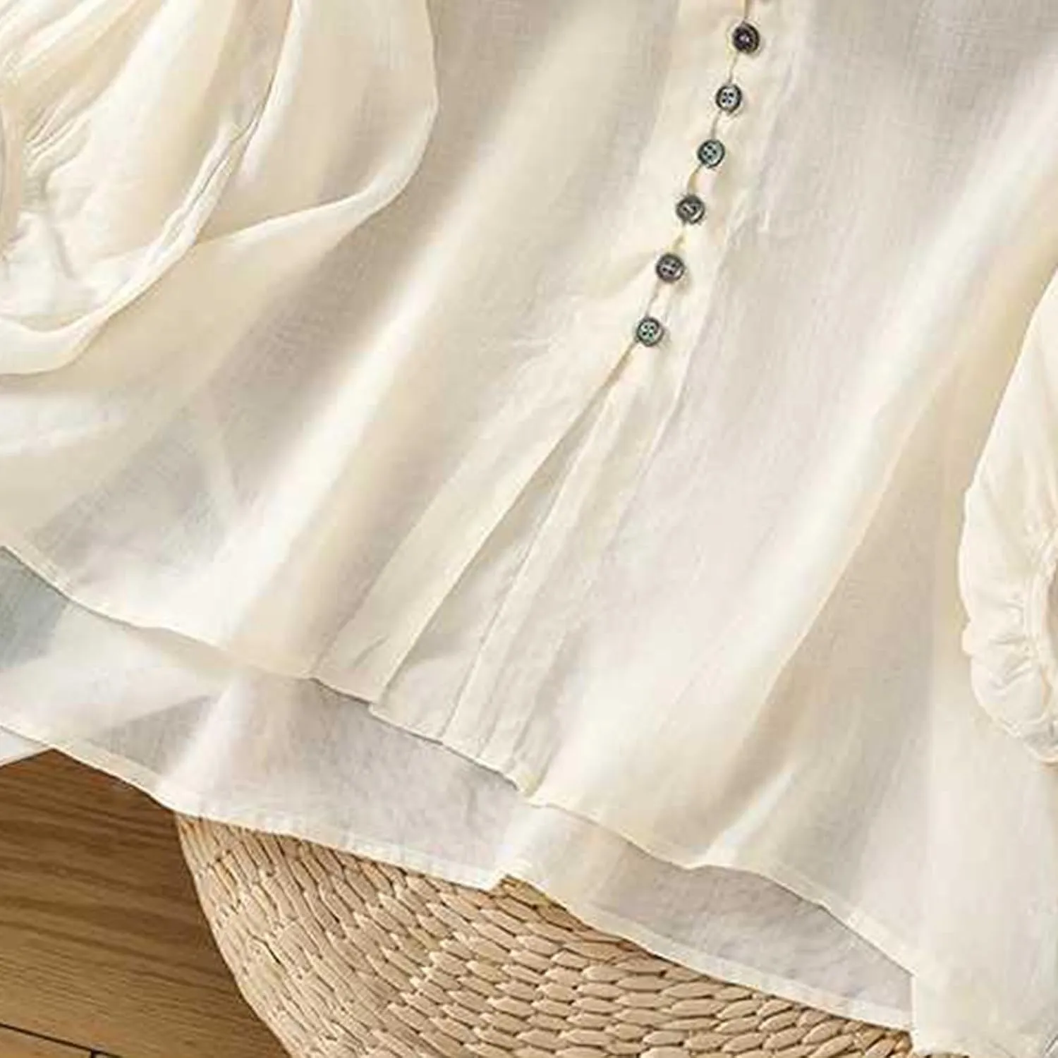 Womens Cute Cotton Linen Shirts Summer Cotton 3/4 Sleeve Tops Button Down V Neck Short Tees Casual Vacation Blouse