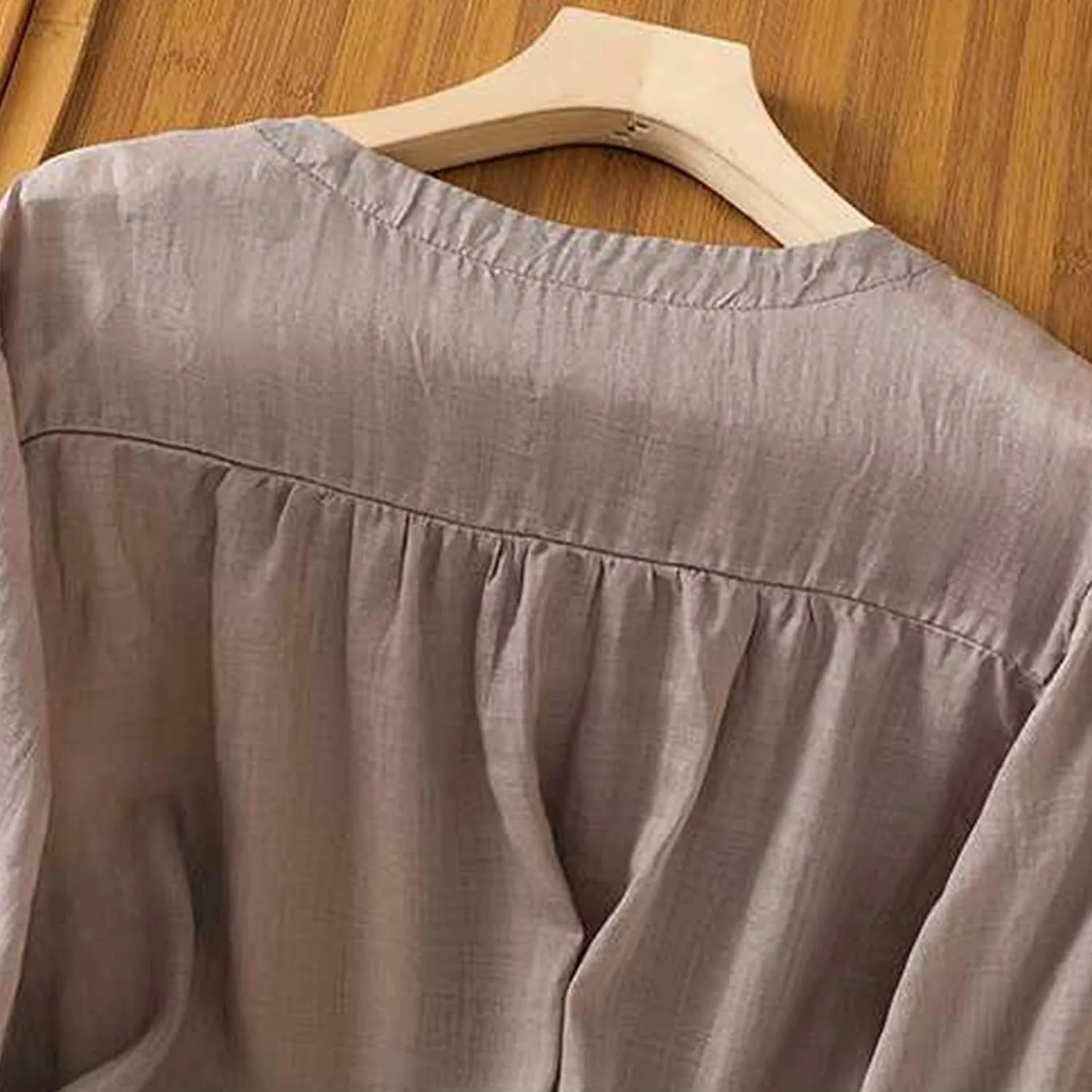 Womens Cute Cotton Linen Shirts Summer Cotton 3/4 Sleeve Tops Button Down V Neck Short Tees Casual Vacation Blouse