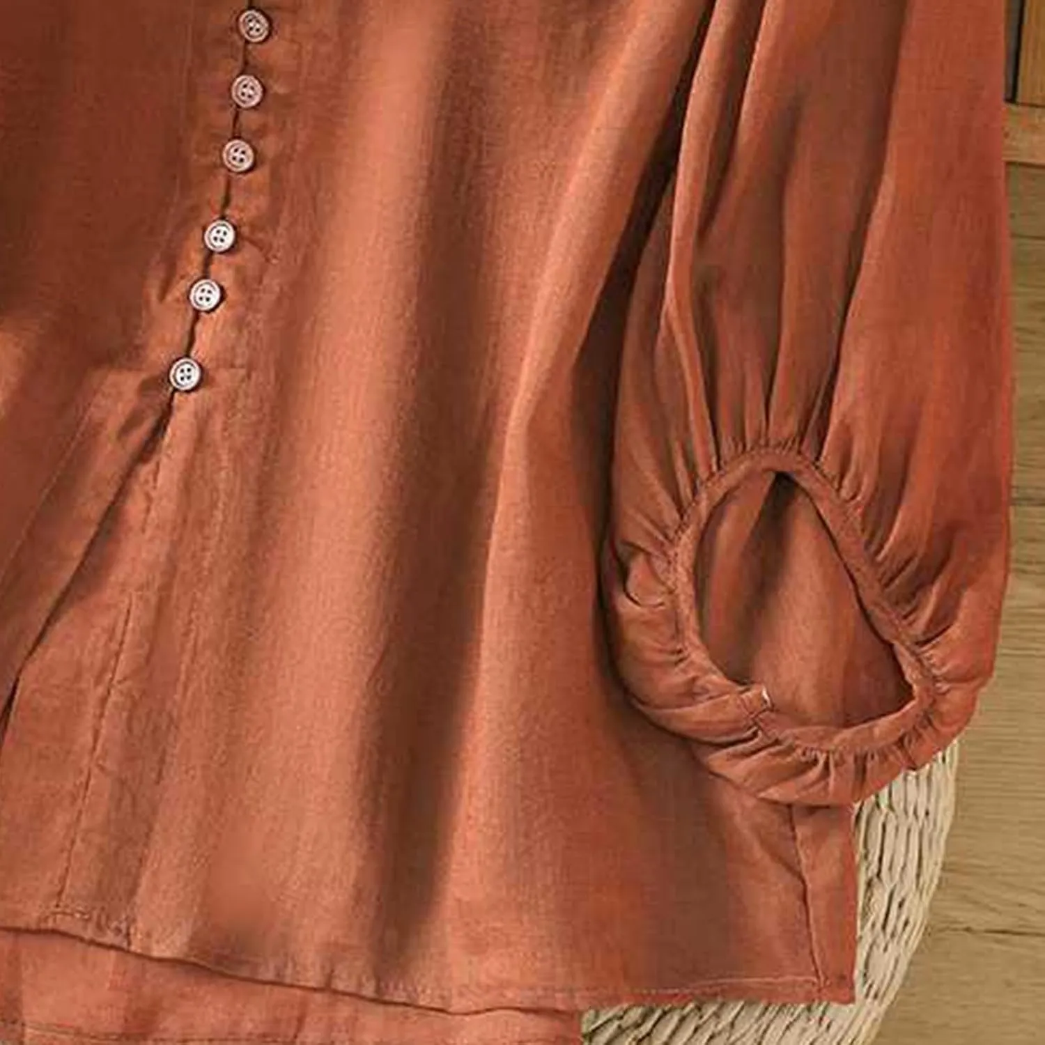 Womens Cute Cotton Linen Shirts Summer Cotton 3/4 Sleeve Tops Button Down V Neck Short Tees Casual Vacation Blouse