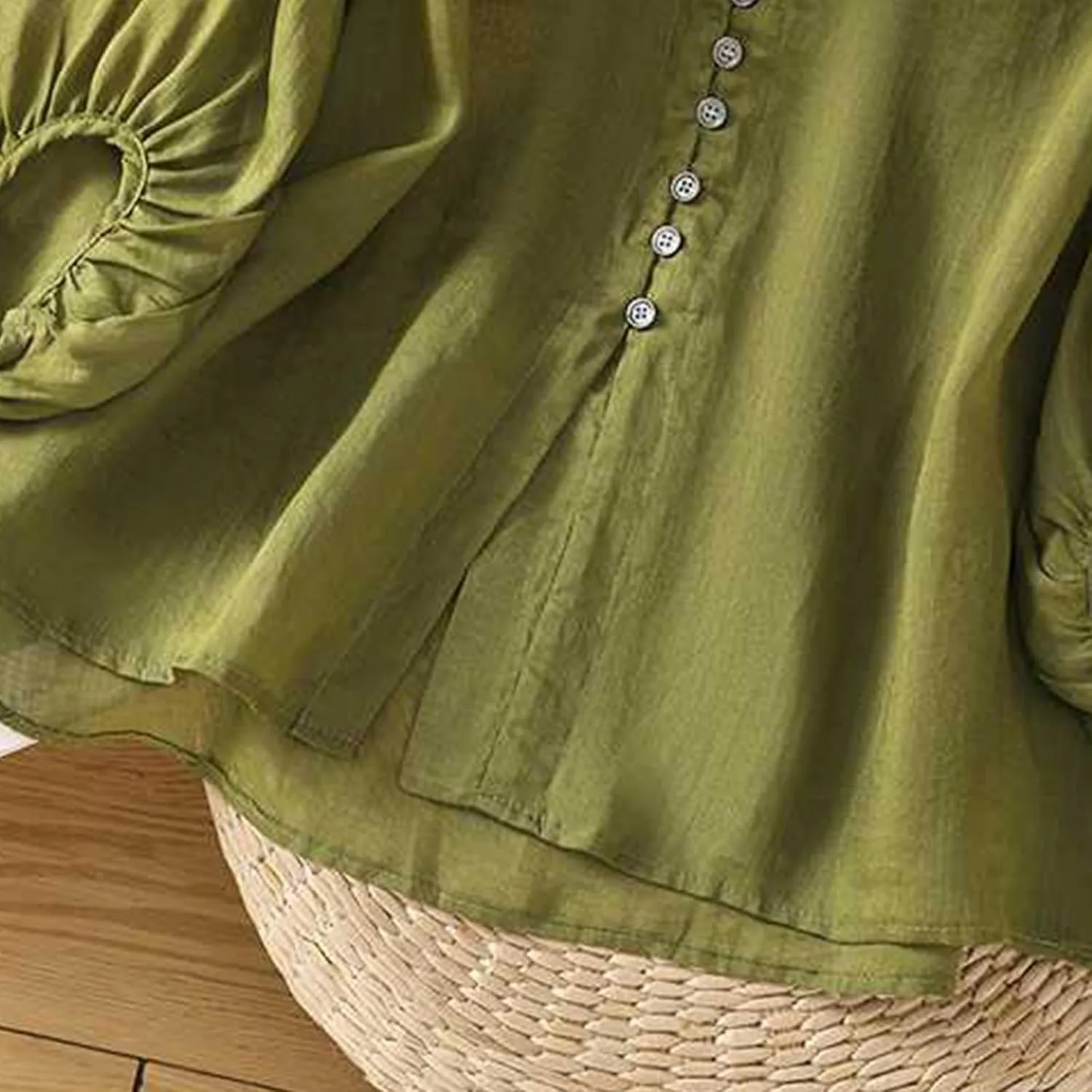 Womens Cute Cotton Linen Shirts Summer Cotton 3/4 Sleeve Tops Button Down V Neck Short Tees Casual Vacation Blouse