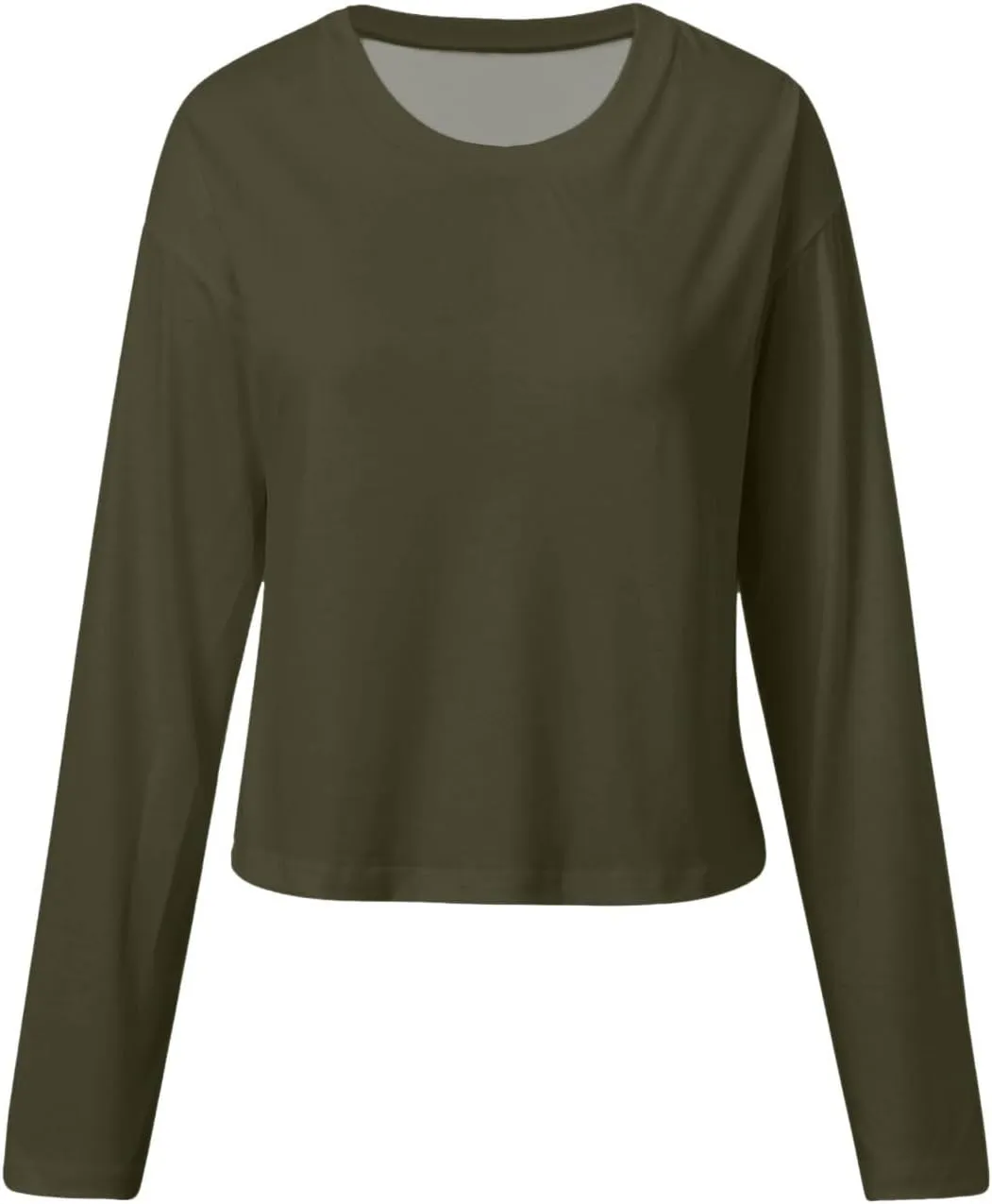 Womens Fashion Fall Long Sleeve Cropped T-Shirts Round Neck Drop Shoulder Crop Sweatshirts Solid Casual Crop Tops
