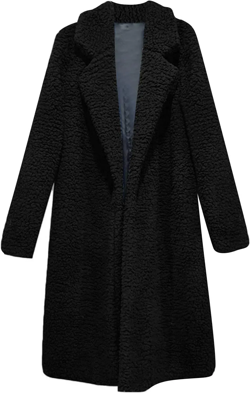 Womens Fashion Solid Length Wool Coat Long Sleeve Open Front Outwear Casual Warm Loose Overcoat Outdoor Winter Clothes
