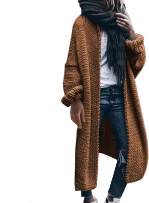 Women's Fashion Sweater Knit Coat Long Sleeve Warm Solid Color Jacket Cardigan Loose Casual Sweater Overcoat