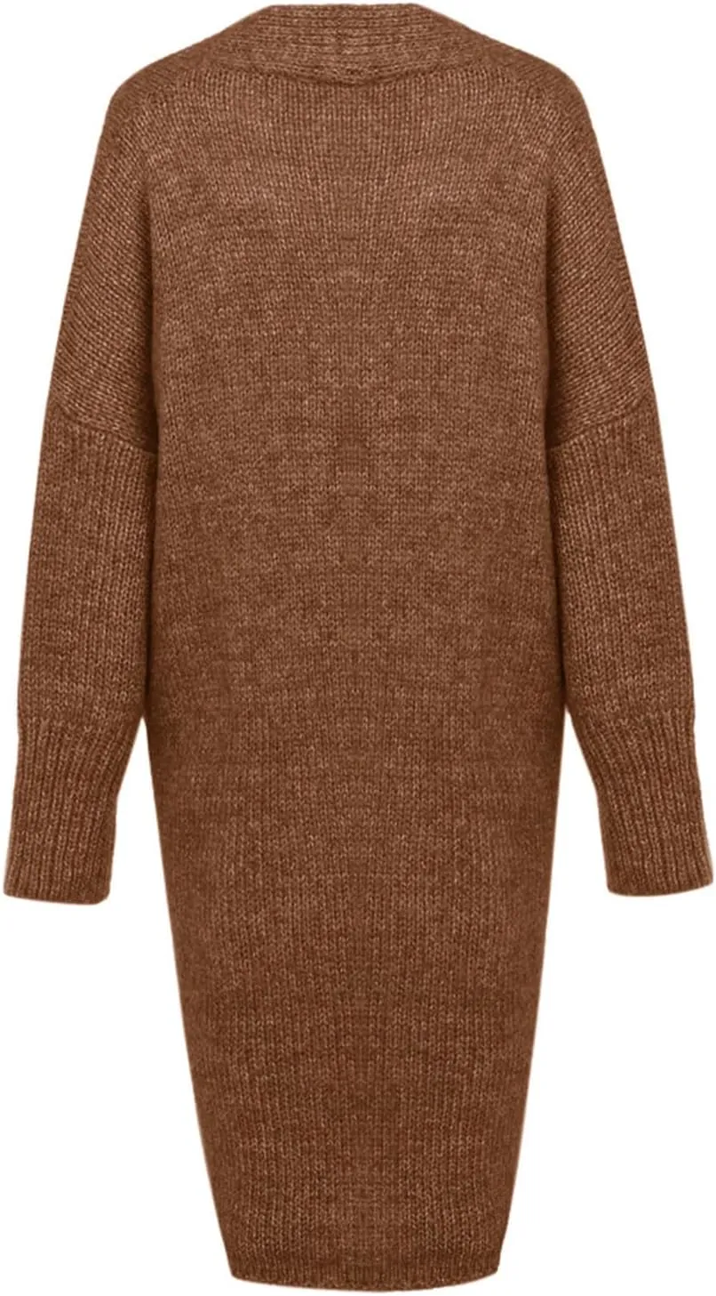 Women's Fashion Sweater Knit Coat Long Sleeve Warm Solid Color Jacket Cardigan Loose Casual Sweater Overcoat