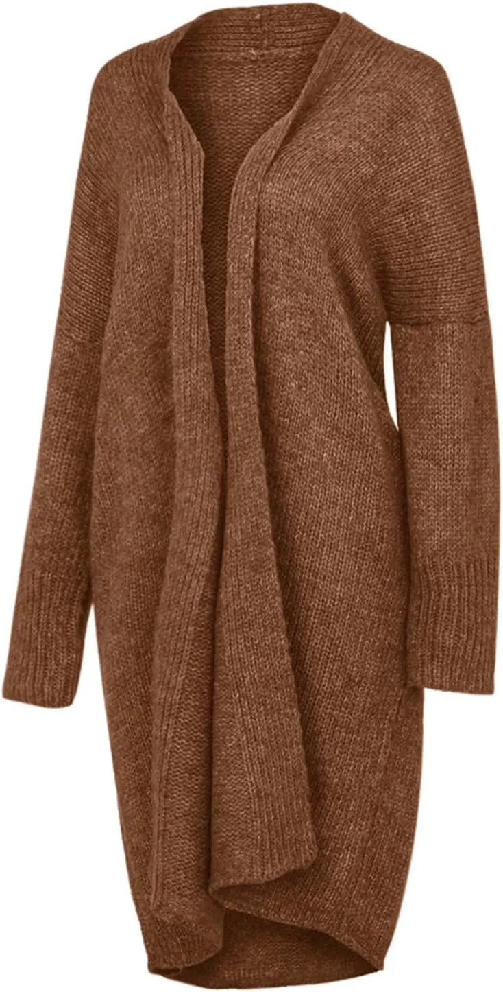 Women's Fashion Sweater Knit Coat Long Sleeve Warm Solid Color Jacket Cardigan Loose Casual Sweater Overcoat