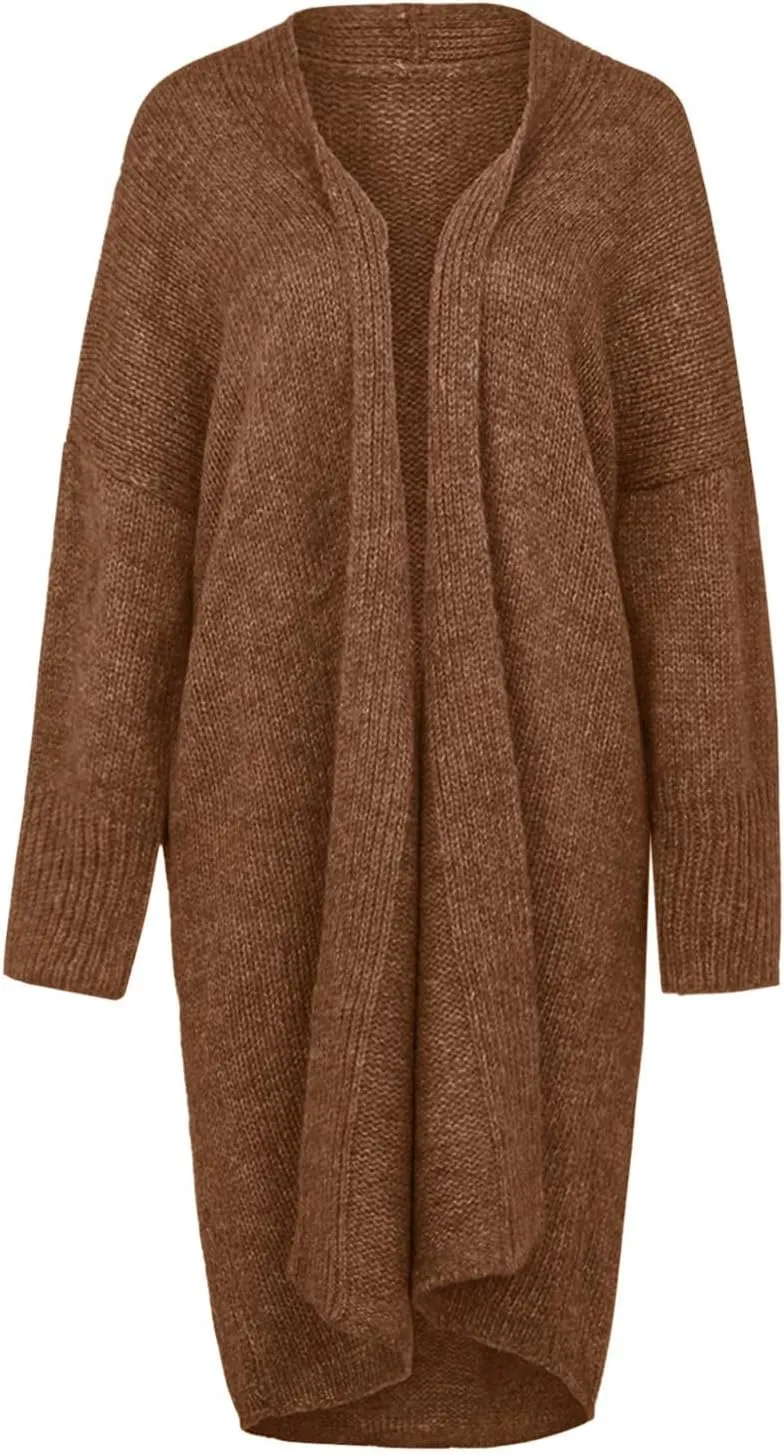 Women's Fashion Sweater Knit Coat Long Sleeve Warm Solid Color Jacket Cardigan Loose Casual Sweater Overcoat