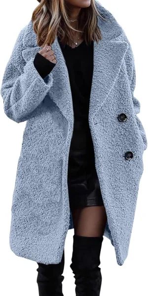 Womens Faux Fur Coat Winter Warm Fuzzy Fleece Long Jackets Oversized Lapel Button Open Front Cardigan Coats