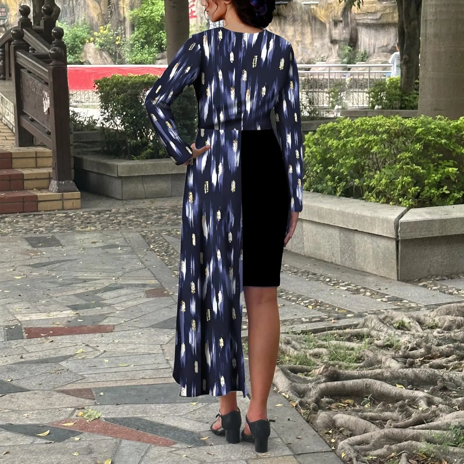 Women's Fit and Flare Midi Dress Floral Asymmetrical Hem Flowy Ruffles Bodycon Tea Party Dresses