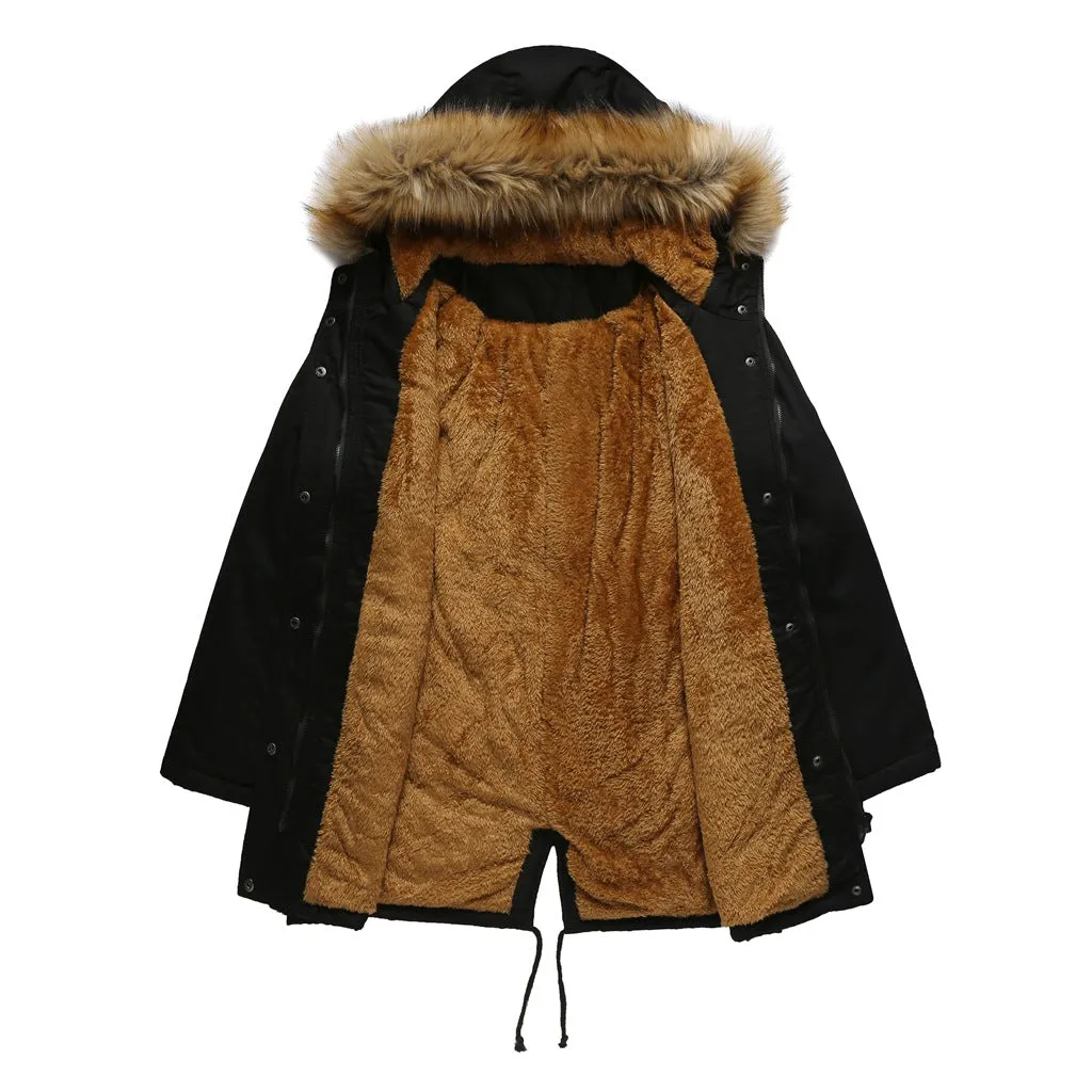 Women's Fleece Lined Hooded Collar Winter Warm Large Coats