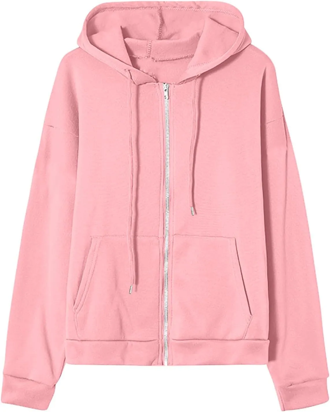 Women's Full Zip Hoodie Sweatshirts Solid Color Casual Long Sleeve Oversized Coats Drawstring With Pocket Outfits