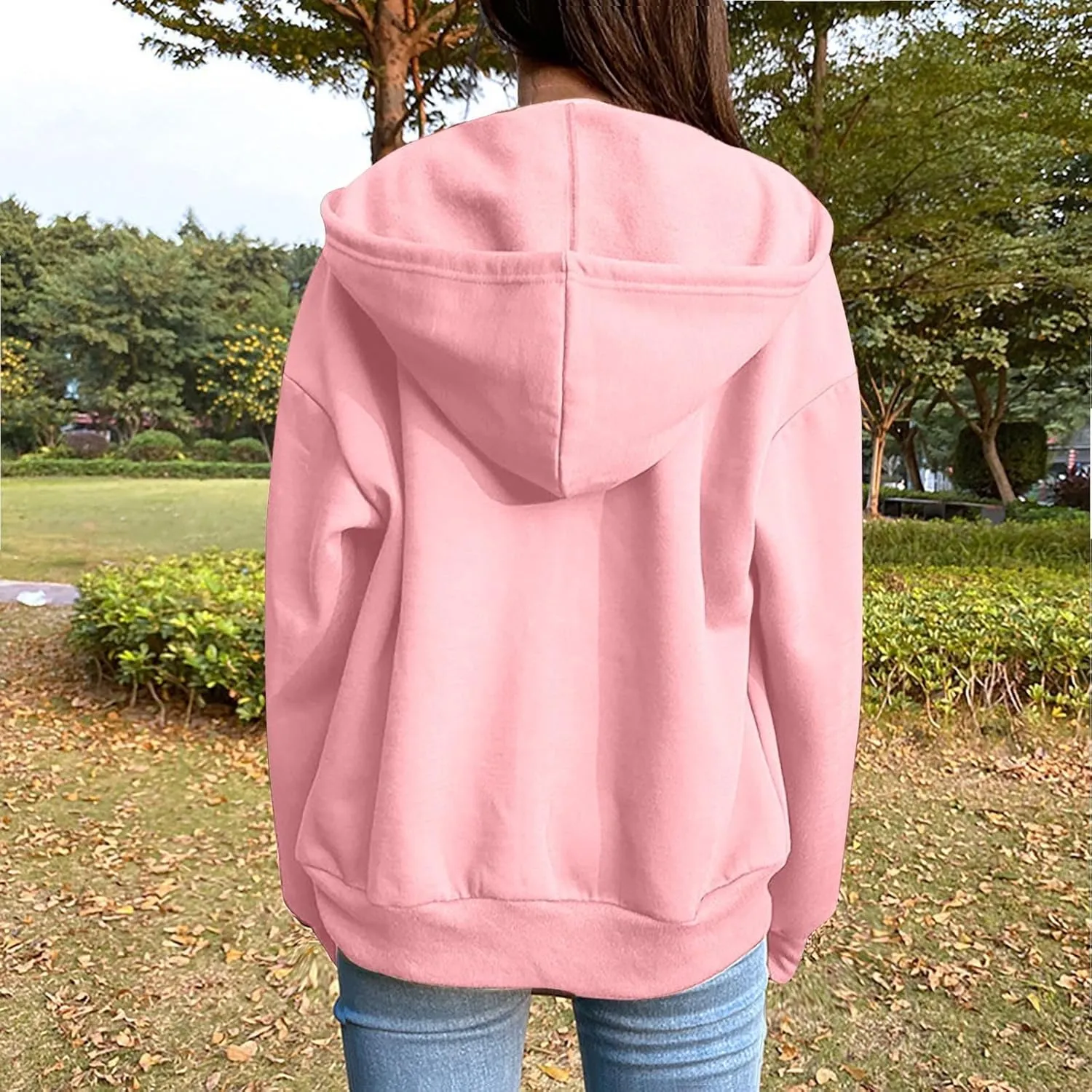 Women's Full Zip Hoodie Sweatshirts Solid Color Casual Long Sleeve Oversized Coats Drawstring With Pocket Outfits