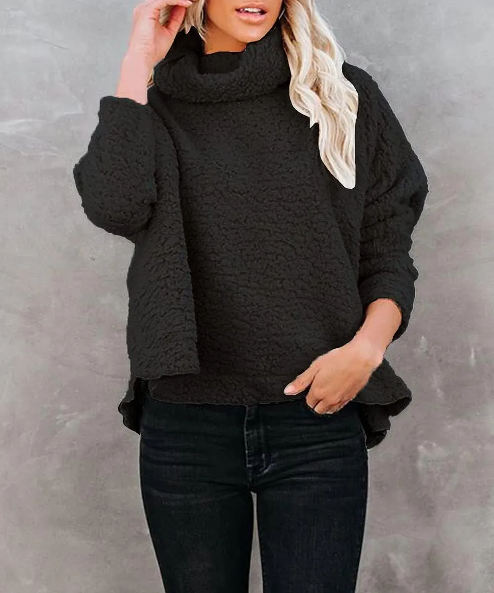 Womens Fuzzy Fleece Pullover Sherpa Sweatshirt Casual Long Sleeve Turtleneck Sweaters Loose Chunky Knit Tops